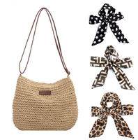 KOSZYK PLECIONA TOREBKA na RAMIĘ RAFFIA+ APASZKA