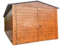 GARAŻ BLASZANY 3,4m x 7m poziom - dwuspad - Brama uchylna - jasny orzech drewnopodobny TS286 3,4x7