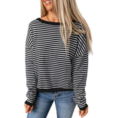 Bluzka damska w paski longsleeve bawełna biało-czarna okrągły dekolt XL