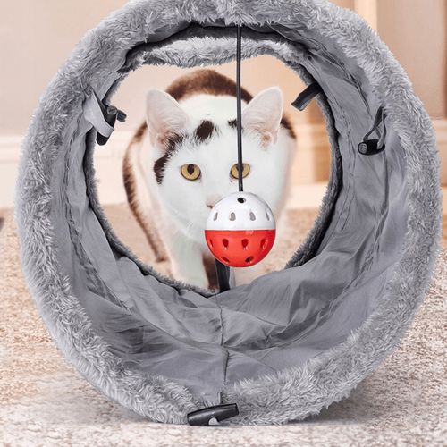 tunel dla kotów zamszowy aksamit z dzwoneczkiem piłeczka 60 cm składany na Arena.pl