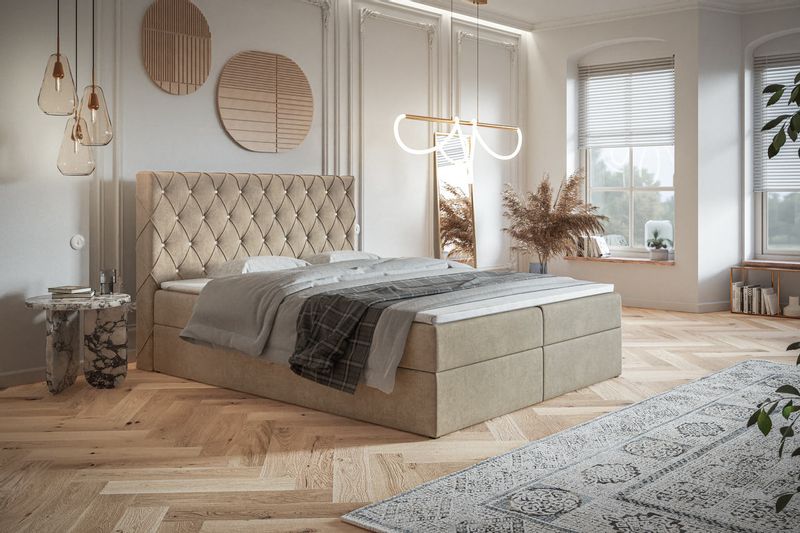 Kontynentalne łóżko tapicerowane Box IV 140x200 z pojemnikiem na pości zdjęcie 3
