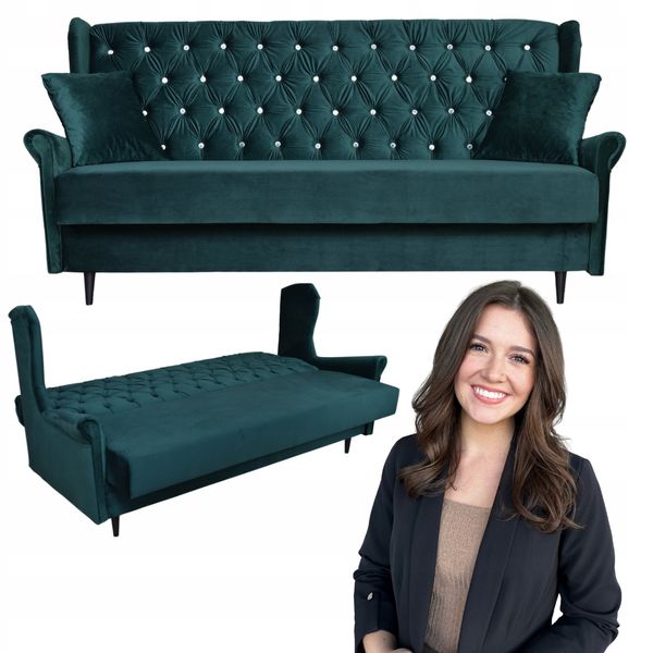 Sofa USZAK zielona 3osobowa rozkładana WELUROWA wersalka GAJA Family Meble zdjęcie 1