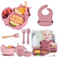 ZESTAW NACZYNIA SILIKONOWE DLA DZIECI NIEMOWLĄT 9 ELEMENTÓW RÓŻOWY 2024