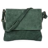 VERA PELLE torebka zamszowa listonoszka z klapą V480 c.zielona