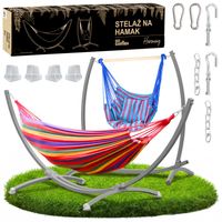 Stelaż na hamak szary 2w1 + hamak + krzesło brazylijskie
