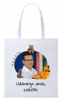 Mateusz Morawiecki Pis Torba Eco Biała Shopper Z Nadrukiem Ze Zdjęciem