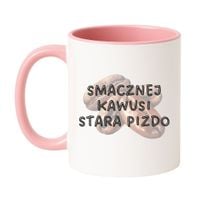 KUBEK "SMACZNEJ KAWUSI STARA PIZDO" Wzór - Klasyczny Biało-Różowy 330 ml