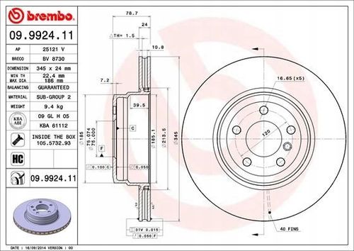 TARCZA HAM TYL 345X24 V BREMBO na Arena.pl