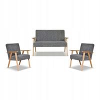 Zestaw mebli PRL retro SOLER sofa fotele Family Meble c szary sztruks Anafi