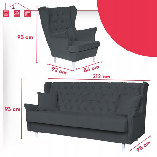 Zestaw wypoczynkowy skandynawski wersalka z fotelami SZARY na Arena.pl