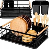 SUSZARKA DO NACZYŃ OCIEKACZ TALERZE + POJEMNIK NA SZCZTUĆCE CZARNA METAL XL