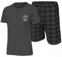 PIŻAMA MĘSKA BAWEŁNIANA KRÓTKI RĘKAW SPODNIE KIESZENIE MATERIAŁ