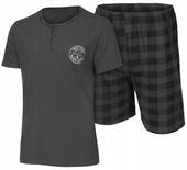 PIŻAMA MĘSKA BAWEŁNIANA KRÓTKI RĘKAW SPODNIE KIESZENIE MATERIAŁ