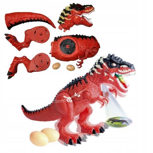 DUŻY DINOZAUR T-REX Z PROJEKTOREM Chodzi Ryczy ZNOSI JAJA Czerwony na Arena.pl