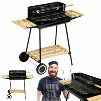 GRILL OGRODOWY WĘGLOWY RUSZT DUŻY KÓŁKA PÓŁKI DREWNO PRZENOŚNY REGULACJA