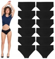 Figi Majtki Damskie Bawełniane Czarne Gładkie Zestaw 12-sztuki MORAJ - XXL