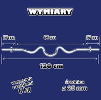 GRYF MOCNO ŁAMANY 120 cm X 25 mm sztanga