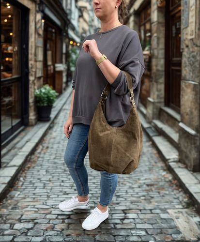 TAUPE ZAMSZOWA TOREBKA WOREK CAPPUCCINO TOREBKA ZAMSZ NATURALNY FANGO ZAMEK na Arena.pl