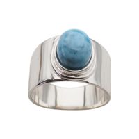 Pierścionek sygnet- Larimar owalny i srebro