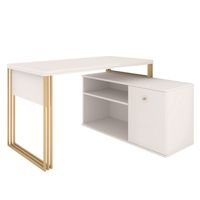 Biurko kosmetyczne narożne Klara N1 1D z szafką kaszmir beż/złoty