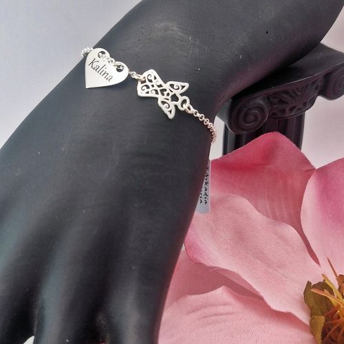 BRANSOLETKA SREBRNA DZIECIĘCA ANIOŁEK I SERCE SWAROVSKI GRAWER SREBRO 925 na Arena.pl