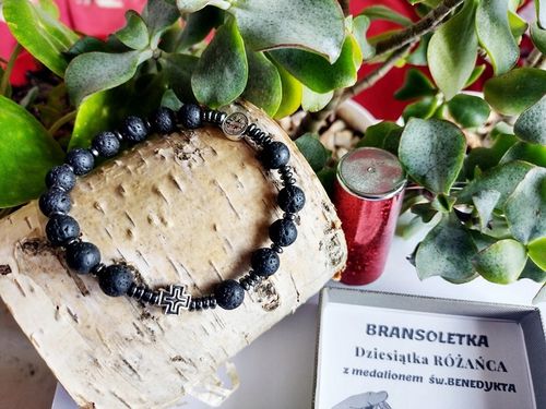 Bransoletka męska RÓŻANIEC na rękę LAWA WULKANICZNA św.Benedykt 174L na Arena.pl