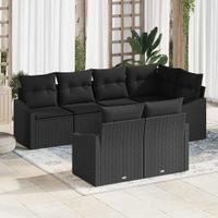 Zestaw Sof z poduszką 7 pcs Czarny polirattan