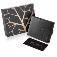 Betlewski Portfel męski skórzany mały zapinany na zatrzask klasyczny czarny