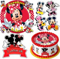 ZESTAW OPŁATEK NA TORT 20CM + 17 POSTACI - MYSZKA MIKI MINI + IMIĘ 15 18CM