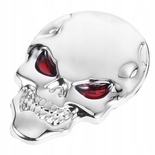 Naklejka Samochód Motor Emblemat Skull Czacha Srebrna Czerwone Oczy Chrom na Arena.pl