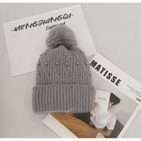 czapka zimowa dzianinowa z pomponem i perełkami szara cz35wz2