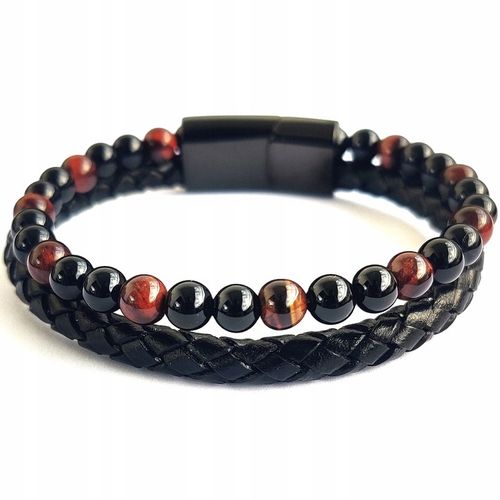 Bransoletka męska skórzana REGULOWANA Z TYGRYSIM OKIEM PREZENT Versatile na Arena.pl