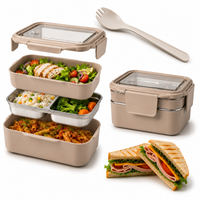 śniadaniówka lunch box z widelcem, stal nierdzewna, 2 poziomy, kremowy