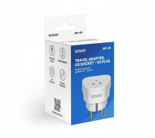 Adapter podróżny Przejciówka USA na EU Gniazdo US Wtyczka EU PL SAVIO na Arena.pl