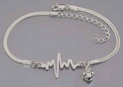 Bransoletka srebrna linia życia rytm EKG serca na Arena.pl