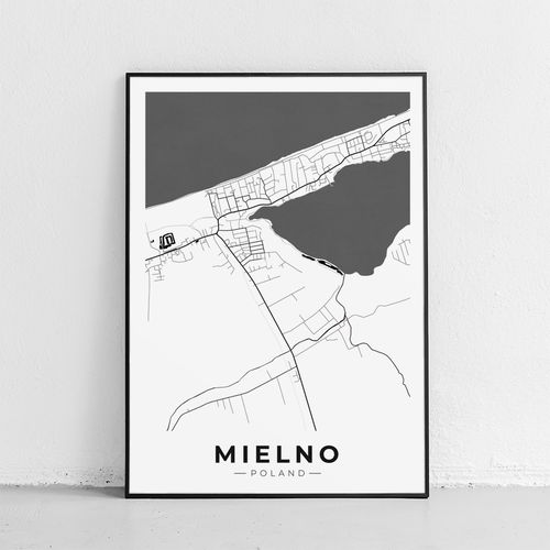 Plakat plan miasta mapa Mielno 61x91 cm w czarnej ramie na Arena.pl