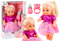 Lalka W Różowej Sukience Siusiająca Butelka Grzechotka Dźwięki