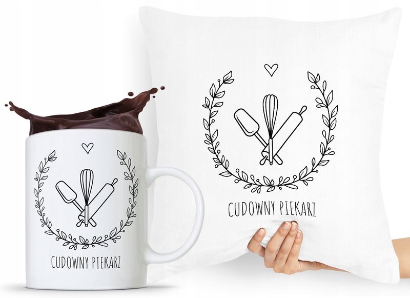 Zestaw Poduszka + Kubek Prezent Dla Piekarza Z Nadrukiem Ze Zdjęciem zdjęcie 1