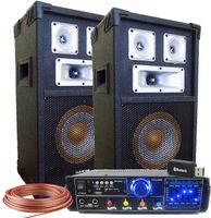 NAGŁOŚNIENIE KOLUMNY GŁOŚNIKOWE 400W + WZMACNIACZ BLUETOOTH USB SD + KABLE