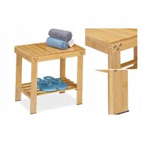Taboret Łazienkowy Bambusowy Z Półką Rustykalny Stołek Ławka Do Łazienki