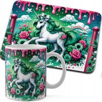 ZESTAW KUBEK + PODKŁADKA DRUK - JEDNOROŻEC UNICORN KOŃ