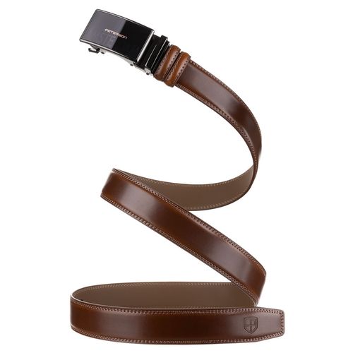 brązowy, skórzany pasek męski z automatyczną klamrą - peterson na Arena.pl