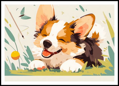 Plakat 100x70cm Beztroski Corgi na Arena.pl
