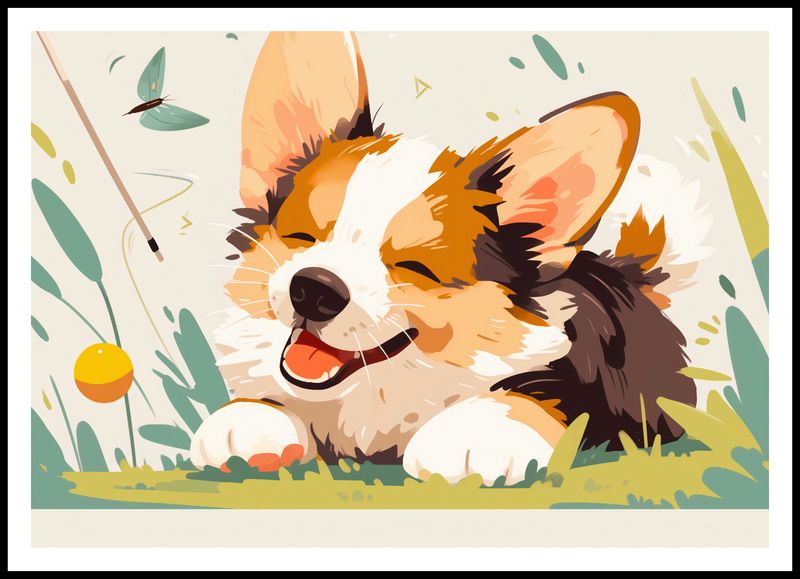 Plakat 100x70cm Beztroski Corgi zdjęcie 3