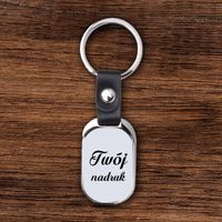 Owalny metalowy brelok z czarnym paskiem z Twoim zdjęciem