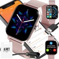 SMARTWATCH ZEGAREK POLSKIE MENU ROZMOWY SPORT SMART WATCH DAMSKI PINK MESH
