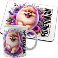 ZESTAW KUBEK + PODKŁADKA DRUK - PIES PSY PIESEK RASA POMERANIAN SZPIC