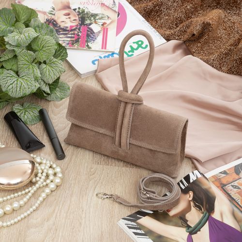 VERA PELLE torebka damska zamszowa listonoszka z paskiem V678 taupe na Arena.pl