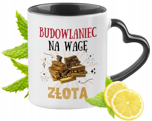 Kubek Czarny Z Uszkiem W Kształcie Serca Dla Budowlańca Na Prezent na Arena.pl