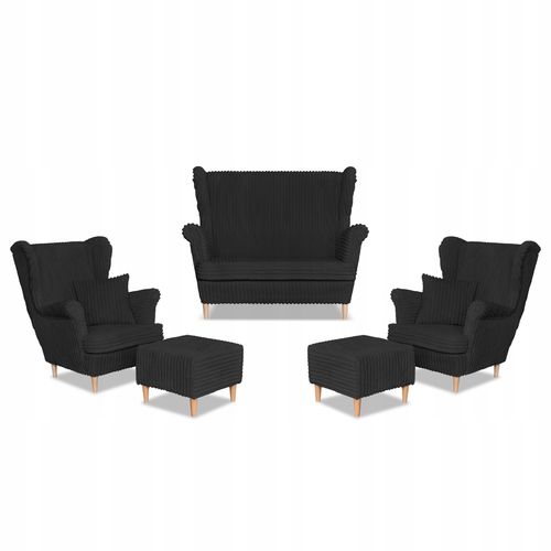 Zestaw uszak Rene Estella sofa fotele pufy czarny sztruks na Arena.pl